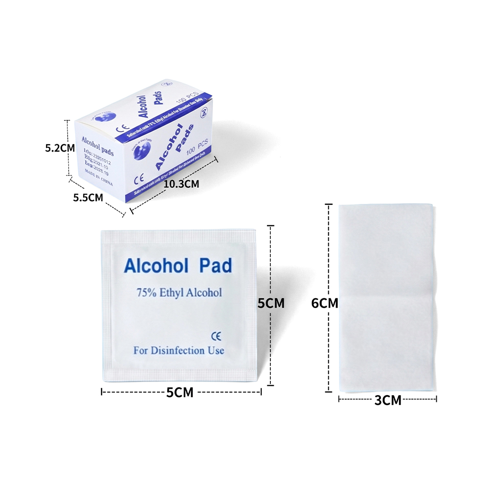100개/박스 3cm x 6cm 대형 개별 포장 75% 알코올 준비 패드