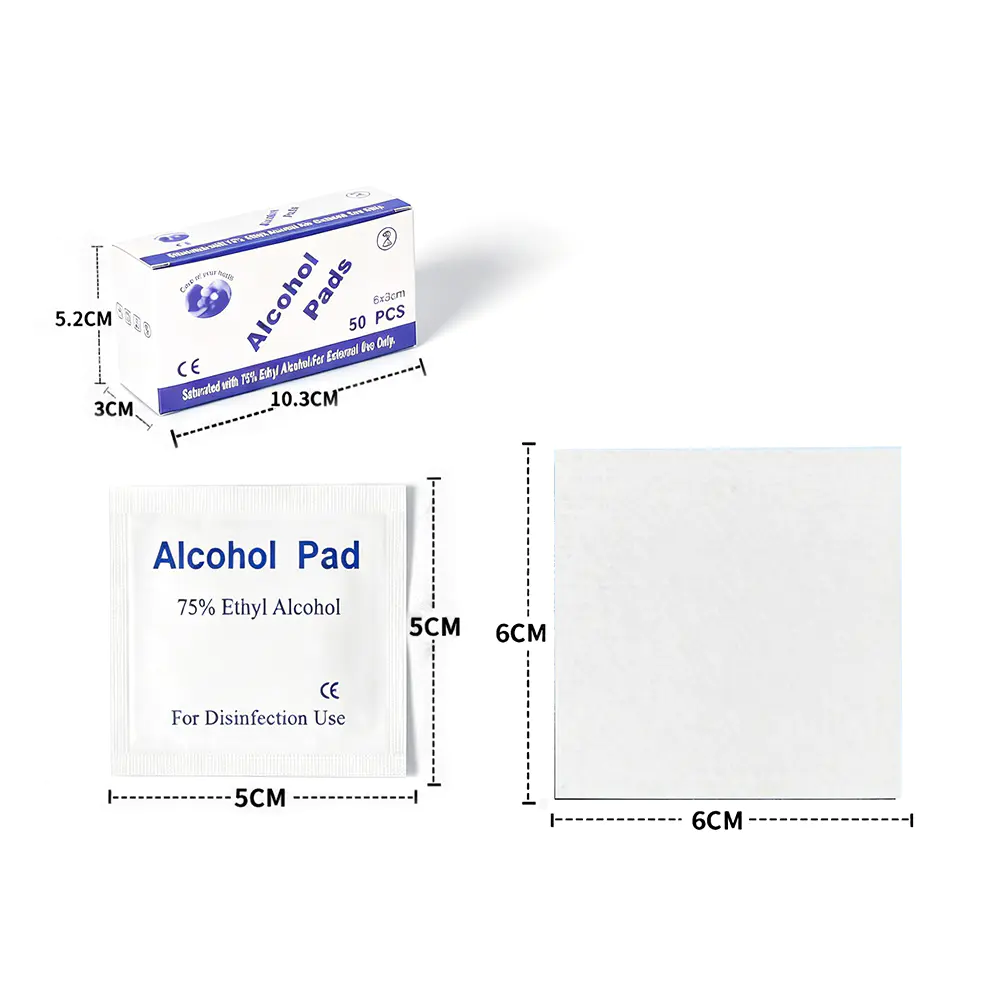 50개입 프리미엄 개별 포장 6x6cm 75% 에틸 알코올 패드
